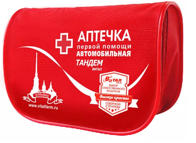 Аптечка автомобильная ТАНДЕМ Футляр: текстильная сумка на молнии